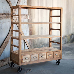 Vintage-Style Rolling Factory Shelves