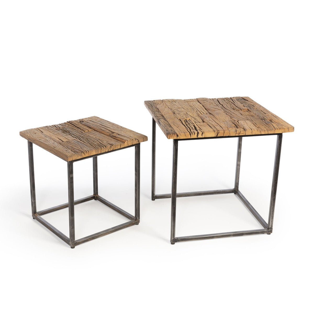 Railway Wood and Iron Nested Side Tables - Set of 2